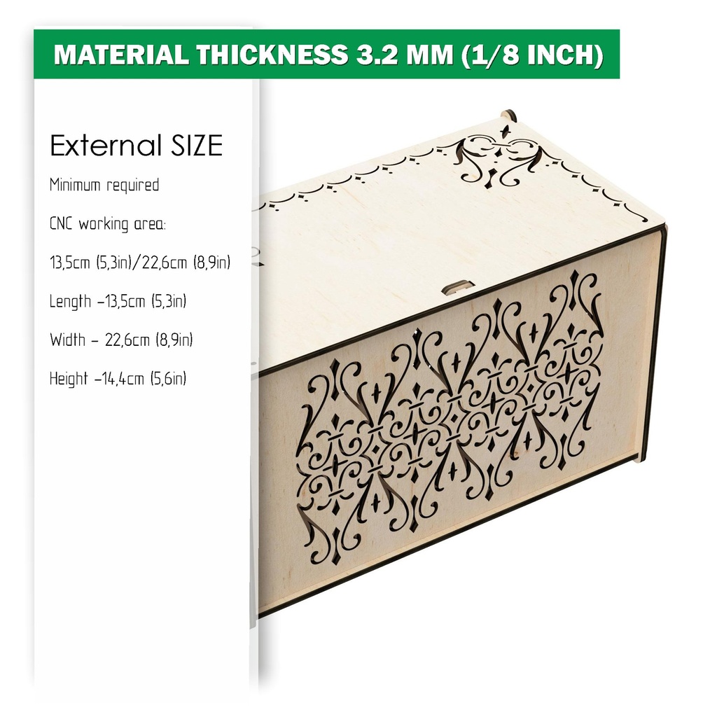 DXF, SVG files for laser Openwork carved Box with opening cover, Mother day gift, Vector project, Glowforge, Material 1/8'' (3.2 mm)