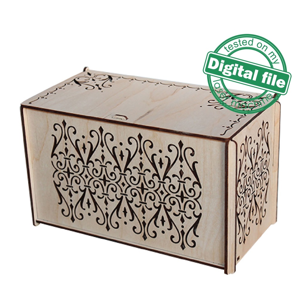 DXF, SVG files for laser Openwork carved Box with opening cover, Mother day gift, Vector project, Glowforge, Material 1/8'' (3.2 mm)