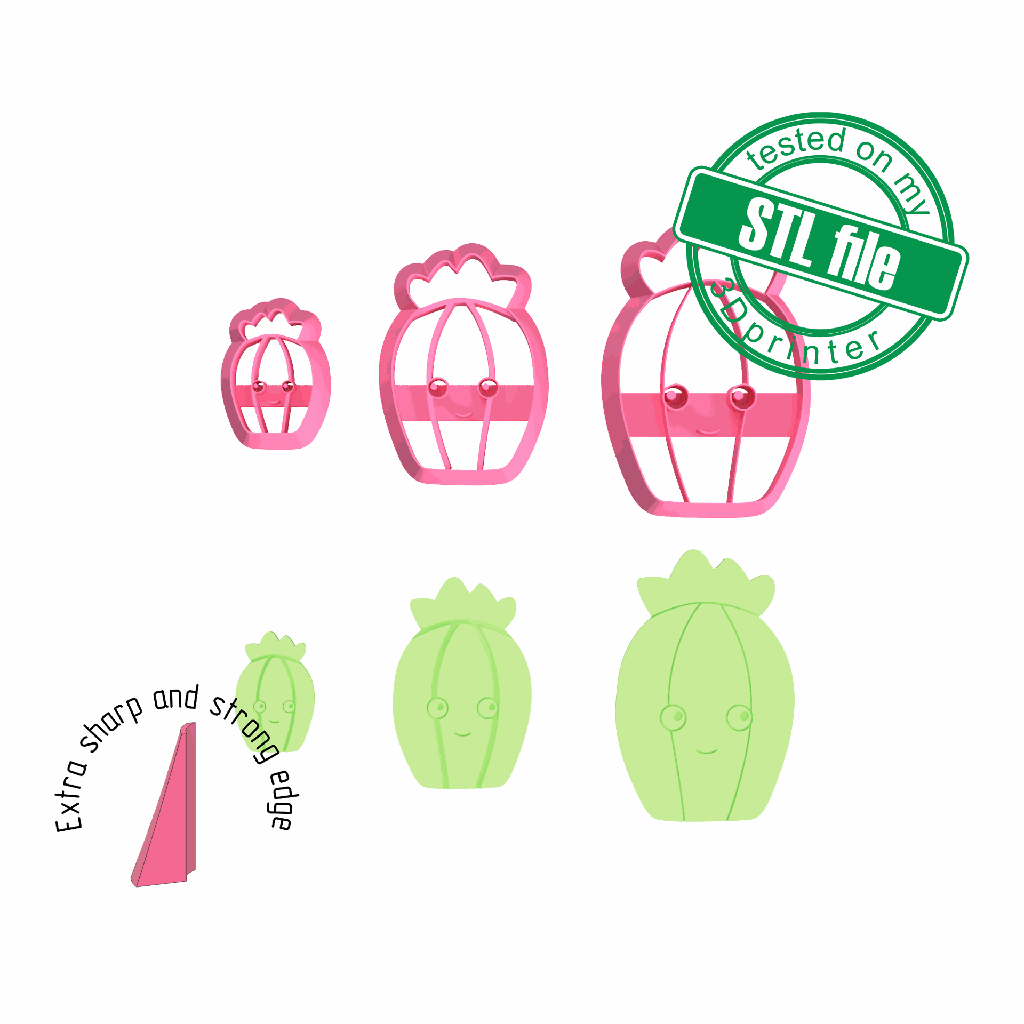 Cactus, Summer Time collection, 3 Sizes, Digital STL File For 3D Printing, Polymer Clay Cutter, Studs, Earrings, Cookie, sharp, strong edge