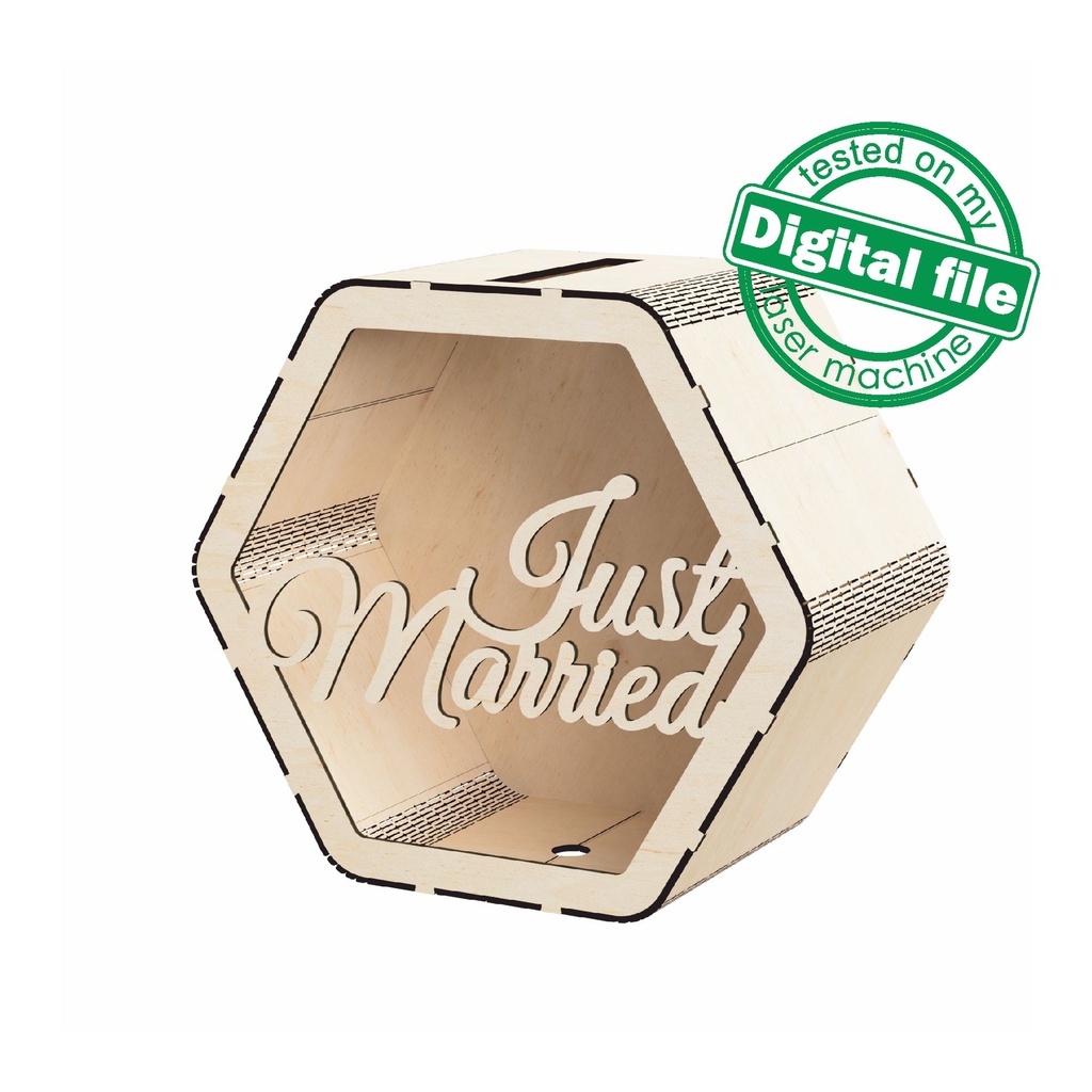 DXF, SVG files for laser Personalized Wedding card box, Box for Wedding Reception, Polygon money box, Glowforge, Matherial 1/8 inch (3.2 mm)