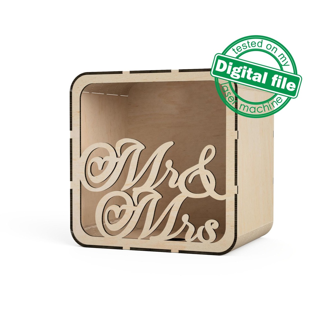 DXF, SVG files for laser Personalized Wedding card box, Box for Wedding Reception, Square money box, Glowforge, Matherial 1/8 inch (3.2 mm)