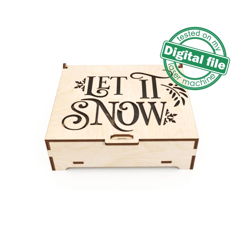 DXF, SVG files for laser Set in the box Let it Snow, Gift box with 7 christmas tree ornament, Glowforge, Material 1/8 inch (3.2 mm)