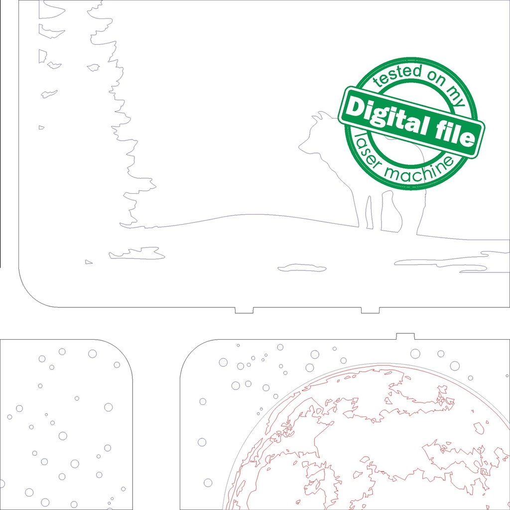 DXF, SVG files for laser Shadow Box Three Howling Wolves, Glowing Moon, Vector project, Glowforge, Material thickness 1/8 inch (3.2 mm)