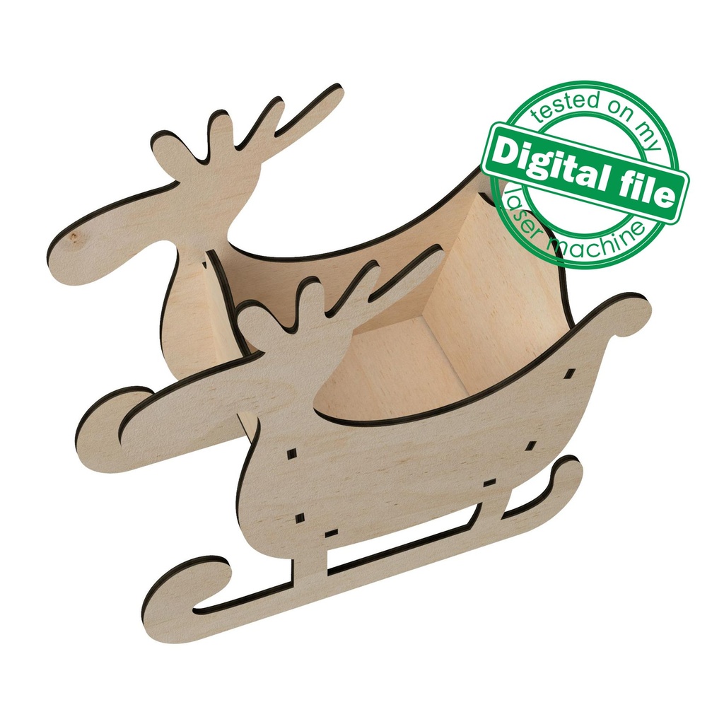 DXF, SVG files for laser Sleigh for decor inside the house or outside, Reindeer, several different material thicknesses