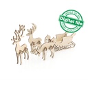 DXF, SVG files for laser Sleigh for decor inside the house or outside, Three Reindeers, several different material thicknesses