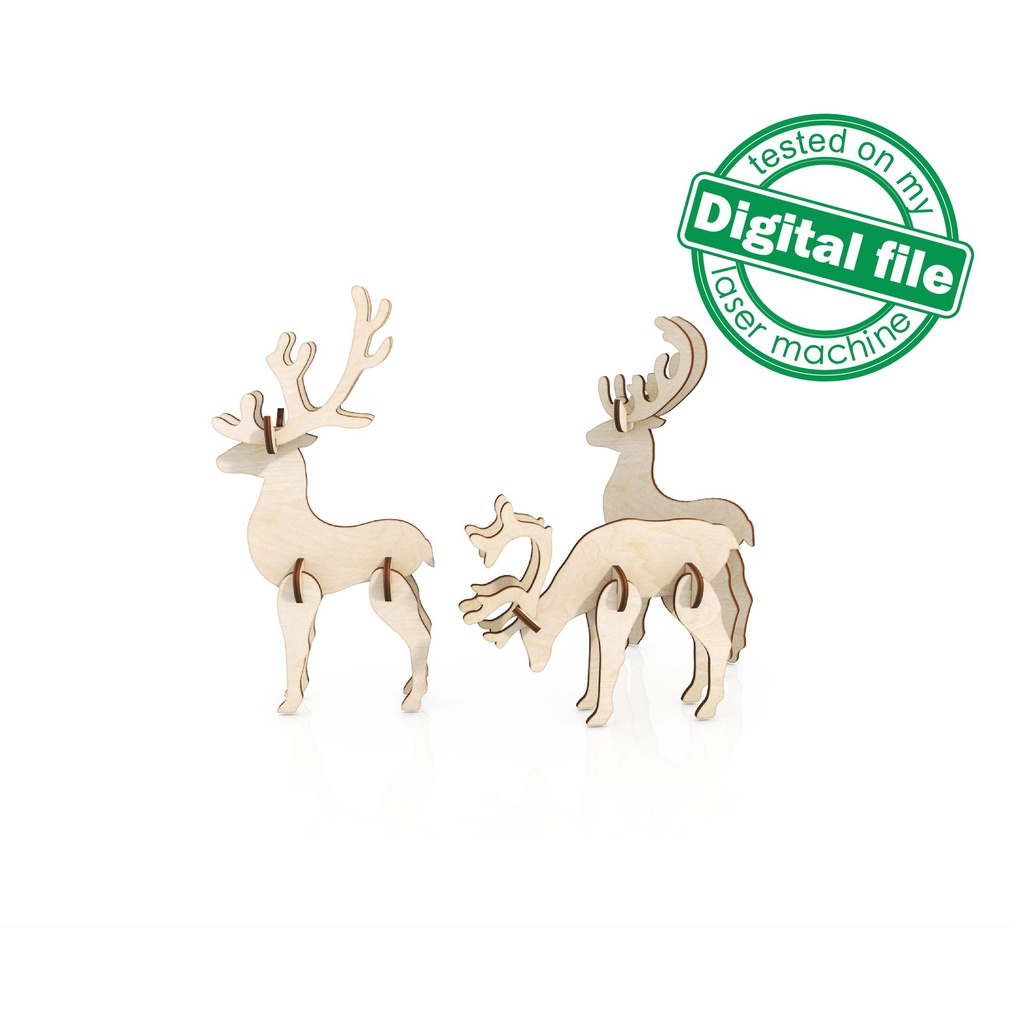 DXF, SVG files for laser Sleigh for decor inside the house or outside, Three Reindeers, several different material thicknesses