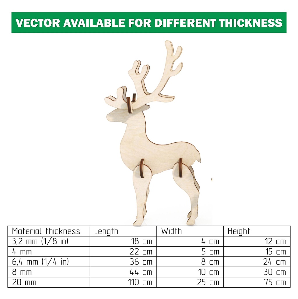 DXF, SVG files for laser Sleigh for decor inside the house or outside, Three Reindeers, several different material thicknesses