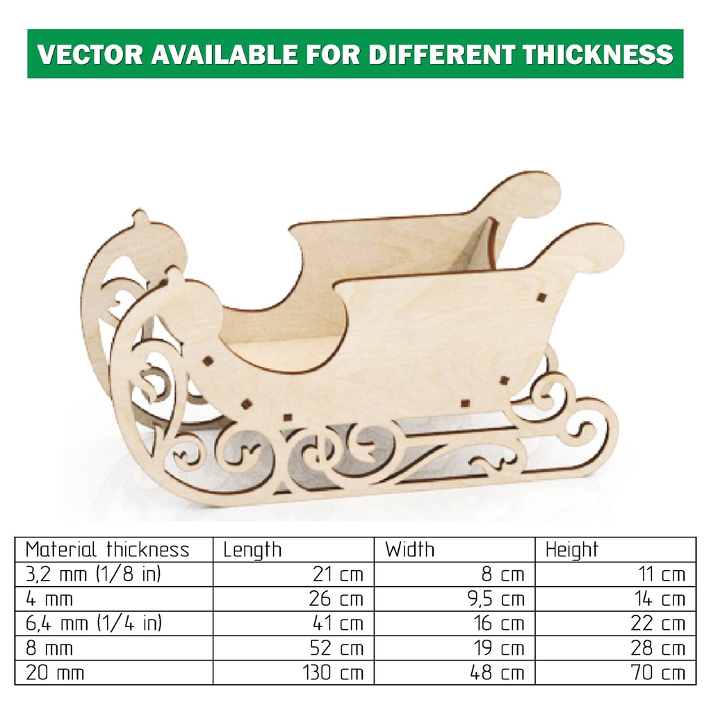 DXF, SVG files for laser Sleigh for decor inside the house or outside, Three Reindeers, several different material thicknesses