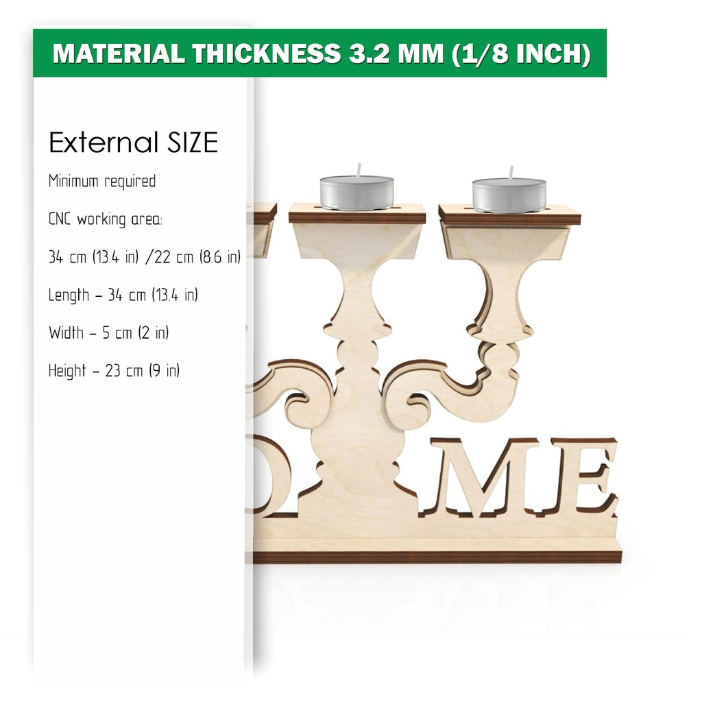 DXF, SVG files for laser Tea Сandle holder Home, Vector project, Glowforge, Material thickness 1/8 inch (3.2 mm)