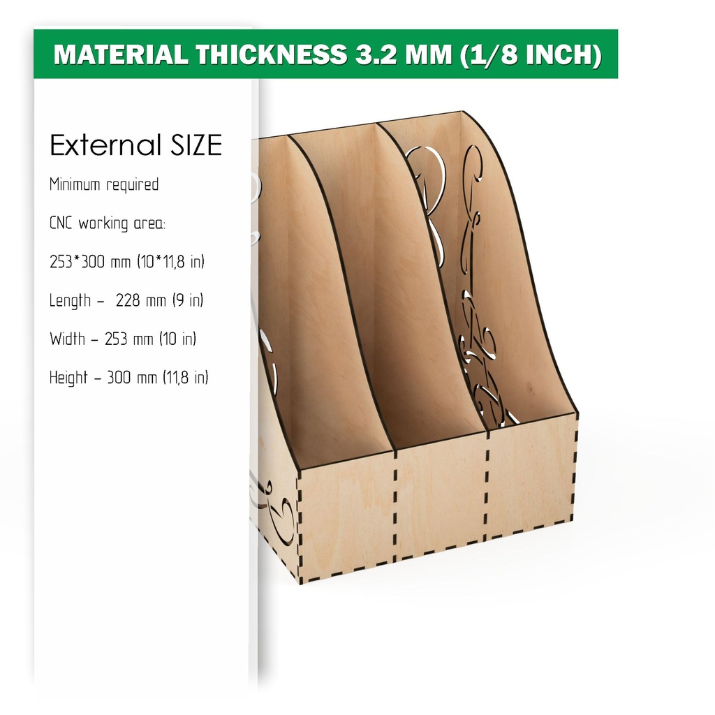 DXF, SVG files for laser Three Different design Magazine holder, Storage paper, Home Office, svg Files, Material thickness 3.2 mm (1/8 in)