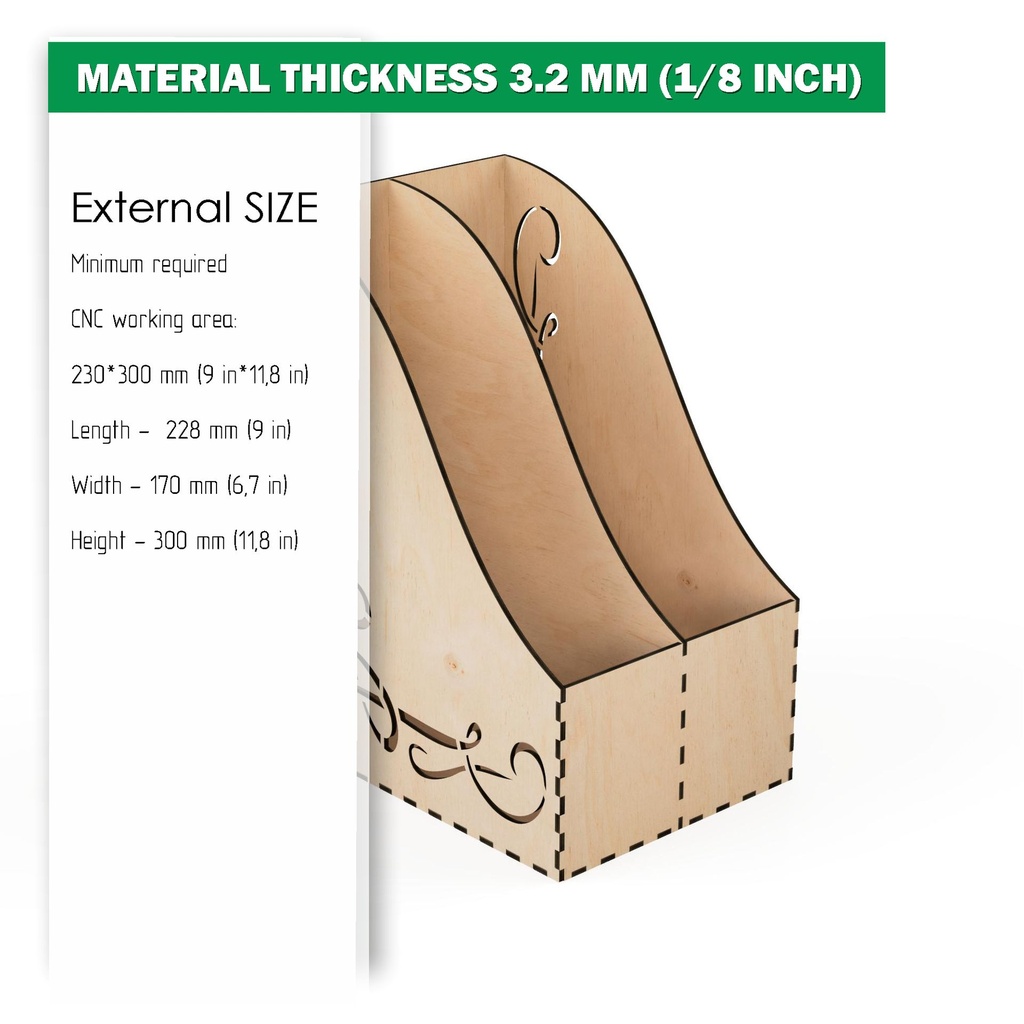 DXF, SVG files for laser Three Different design Magazine holder, Storage paper, Home Office, svg Files, Material thickness 3.2 mm (1/8 in)