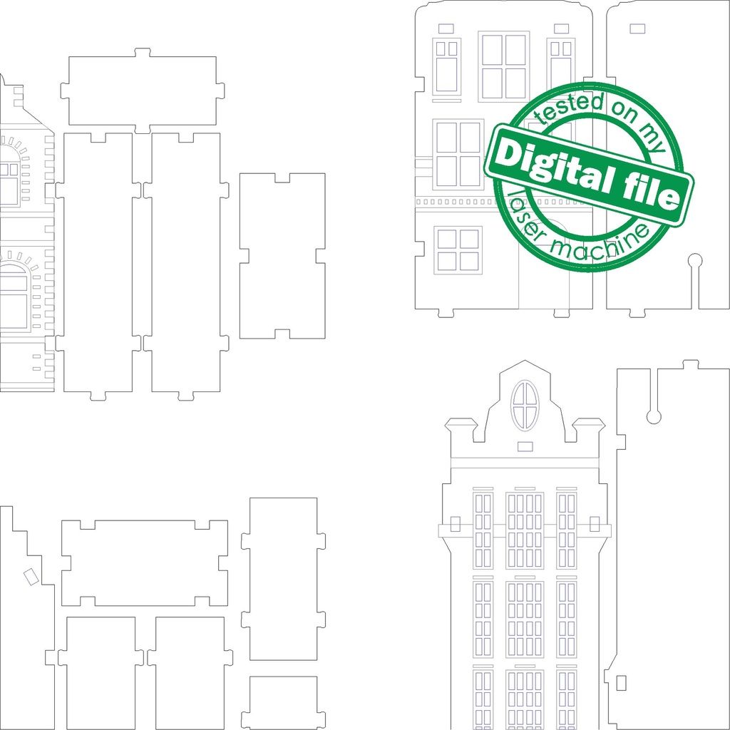 DXF, SVG files for laser Tiny Scandi Houses 5 different design, Vector project, Glowforge, Material thickness 1/8 inch (3.2 mm)