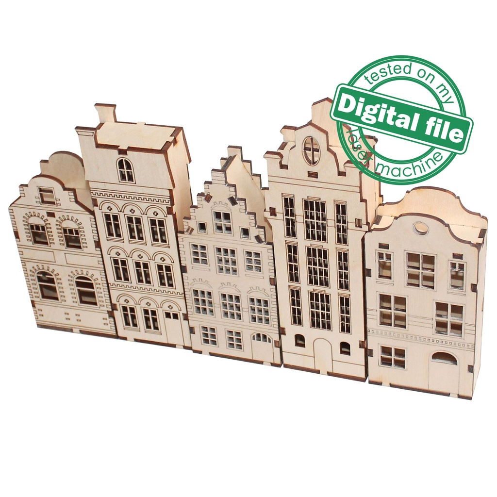 DXF, SVG files for laser Tiny Scandi Houses 5 different design, Vector project, Glowforge, Material thickness 1/8 inch (3.2 mm)