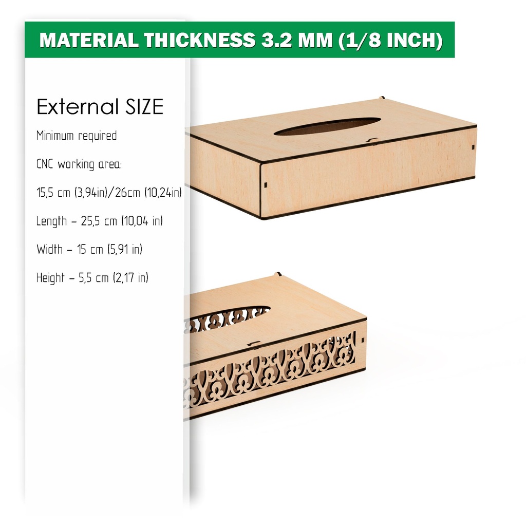 DXF, SVG files for laser Tissue Box, Lace ribbon, Mather's day gift, Vector project, Glowforge, Material thickness 1/8 inch (3.2 mm)