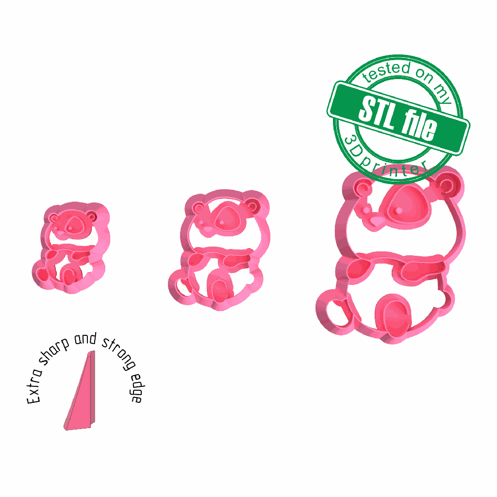 Cartoon Panda, cute pets collection, 3 Sizes, Digital STL File For 3D Printing, Polymer Clay Cutter, Earrings, Cookie, sharp, strong edge