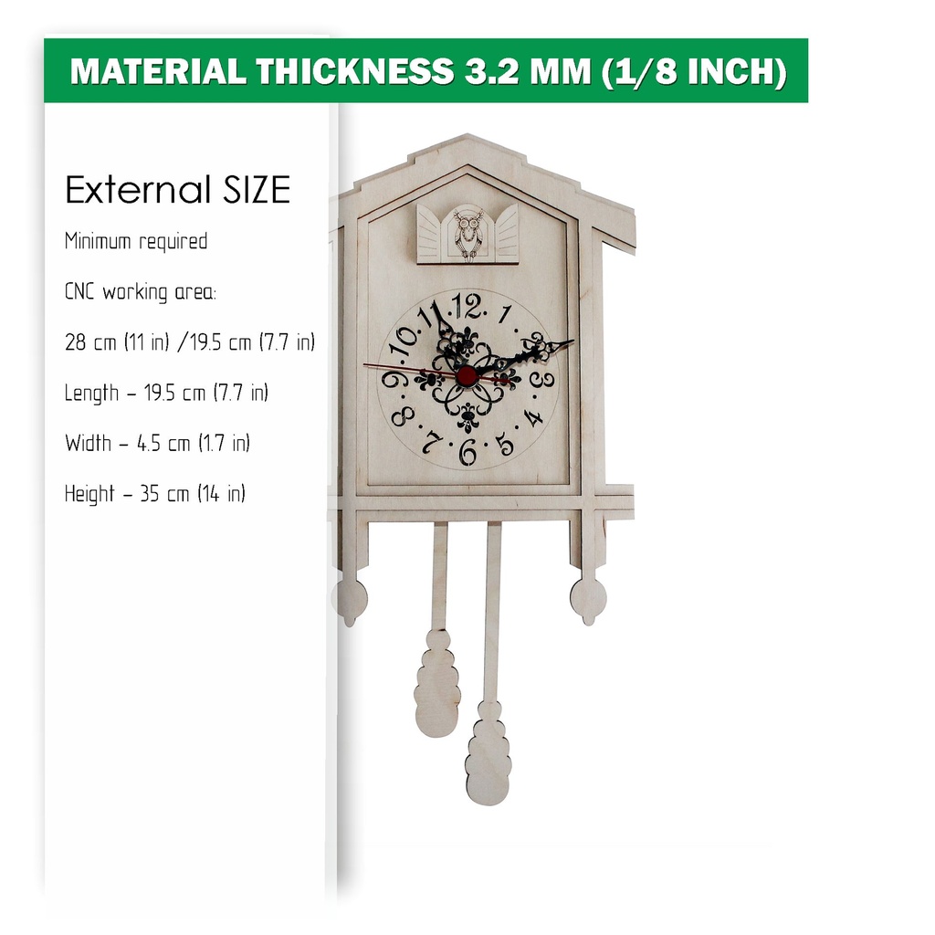 DXF, SVG files for laser Unique Modern Cuckoo clock, Vector project, Glowforge ready, Material thickness 1/8 inch (3.2 mm)