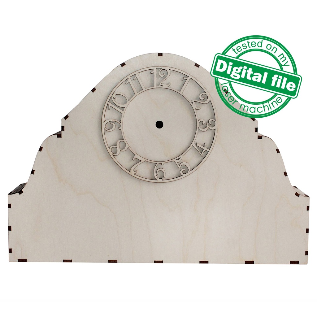 DXF, SVG files for laser Unique Modern Mantel clock, flexible plywood, Glowforge ready, Roman dial clock face, Material 1/8'' (3.2 mm)