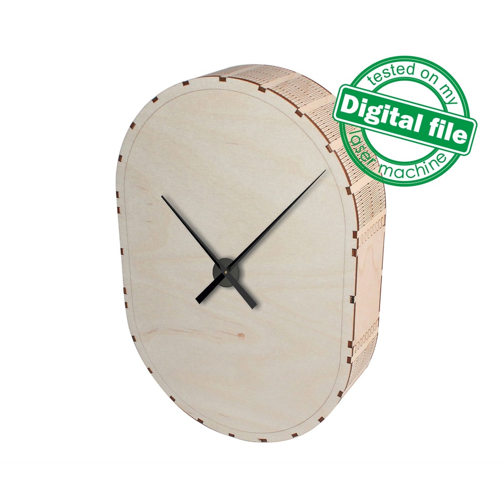 DXF, SVG files for laser Unique Modern Wall Oval clock, flexible plywood, Glowforge ready, Roman dial clock face, Material 1/8'' (3.2 mm)