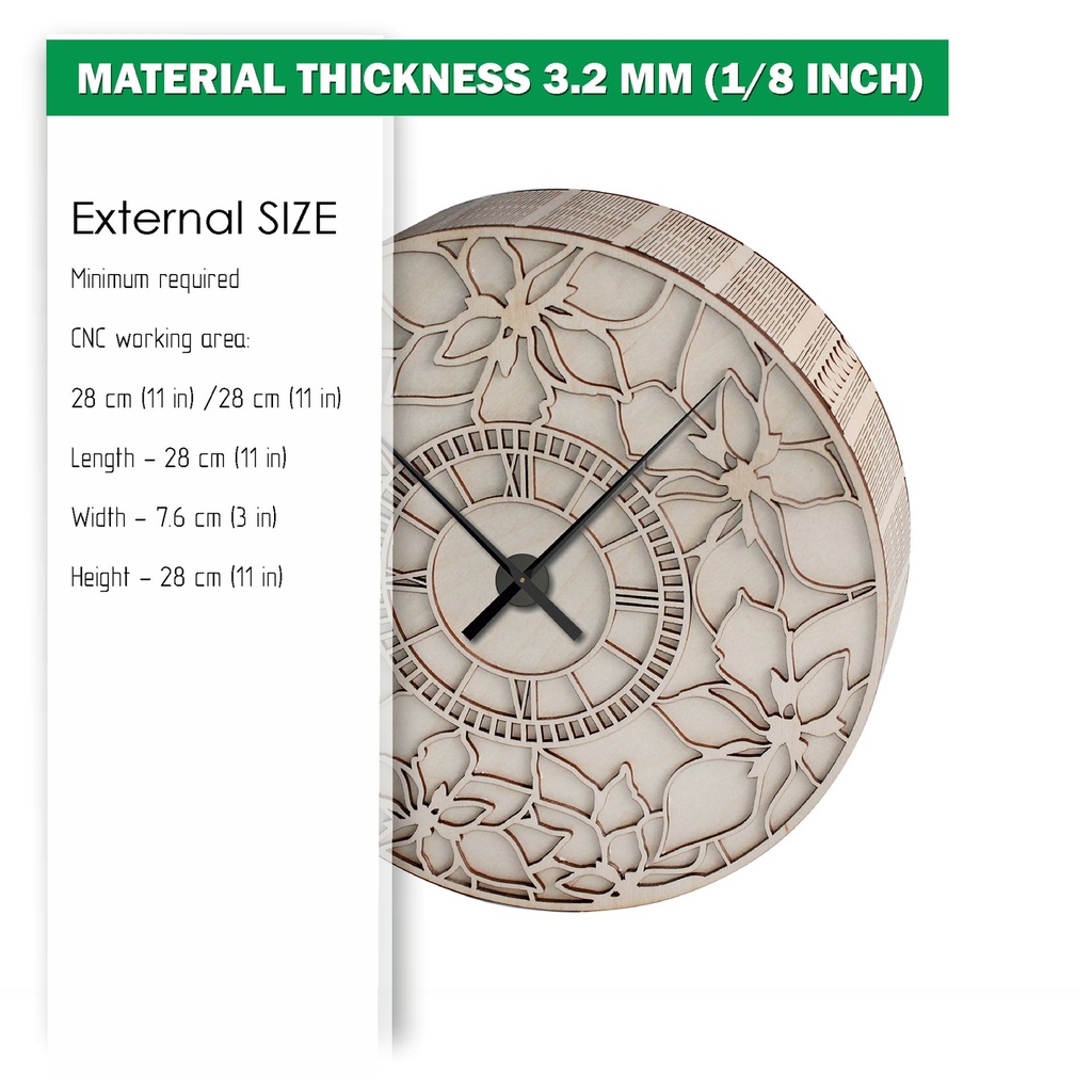 DXF, SVG files for laser Unique Modern Wall Round clock, flexible plywood, Glowforge ready, Flower clock face, Material 1/8'' (3.2 mm)