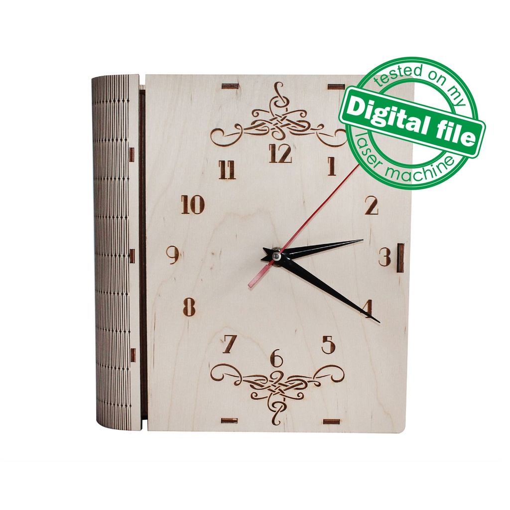 DXF, SVG files for laser Unique Modern book clock, flexible plywood,Living hinge, Vector project, Glowforge ready, Material 1/8'' (3.2 mm)