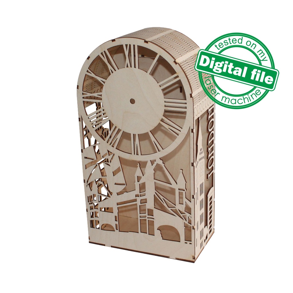 DXF, SVG files for laser Unique Modern clock London, Night Lamp, flexible plywood, Clock face, Glowforge ready, Material 1/8'' (3.2 mm)