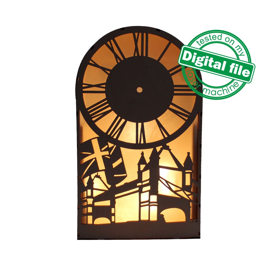 DXF, SVG files for laser Unique Modern clock London, Night Lamp, flexible plywood, Clock face, Glowforge ready, Material 1/8'' (3.2 mm)