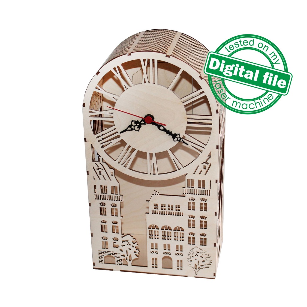 DXF, SVG files for laser Unique Modern clock Paris, Night Lamp, flexible plywood, Clock face, Glowforge ready, Material 1/8'' (3.2 mm)