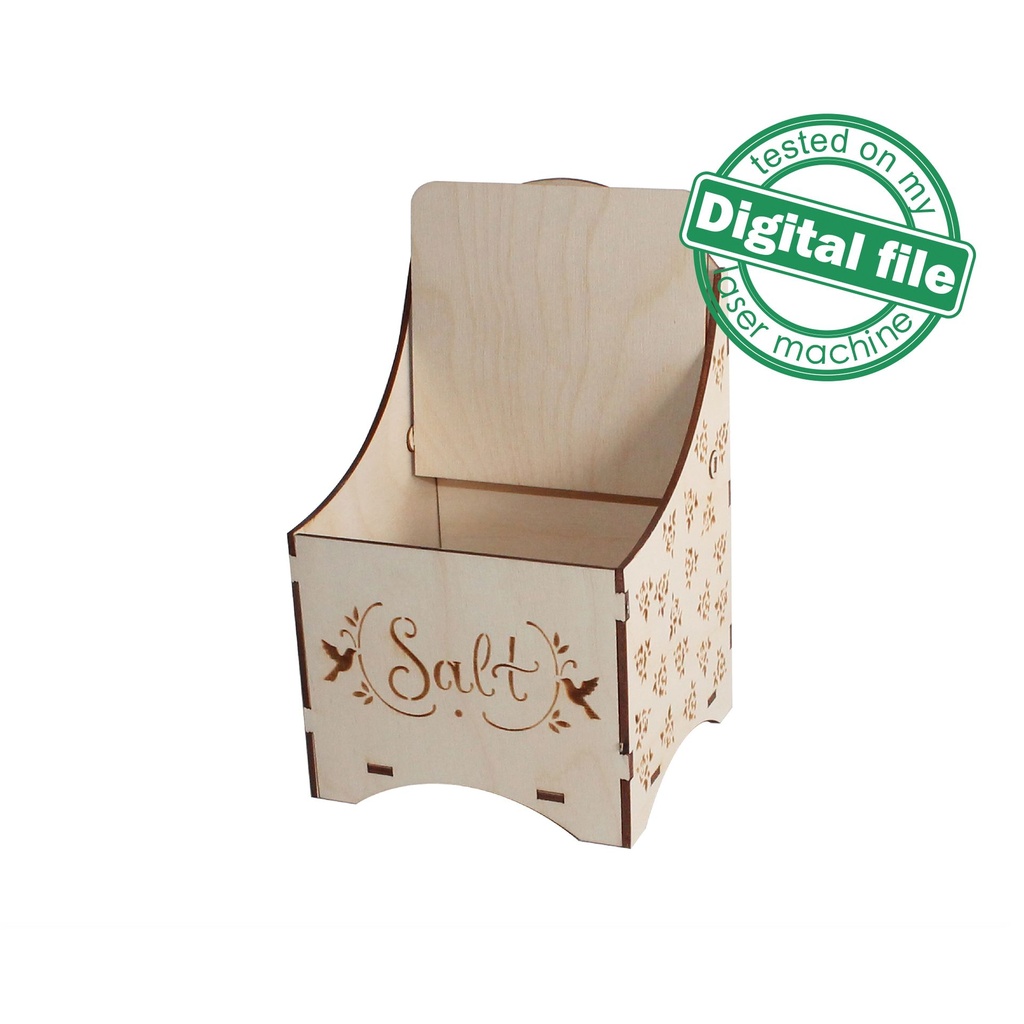 DXF, SVG files for laser Vintage Wooden Salt Box, Engraved pattern French roses, Two different material thickness 3.2/6.4 mm