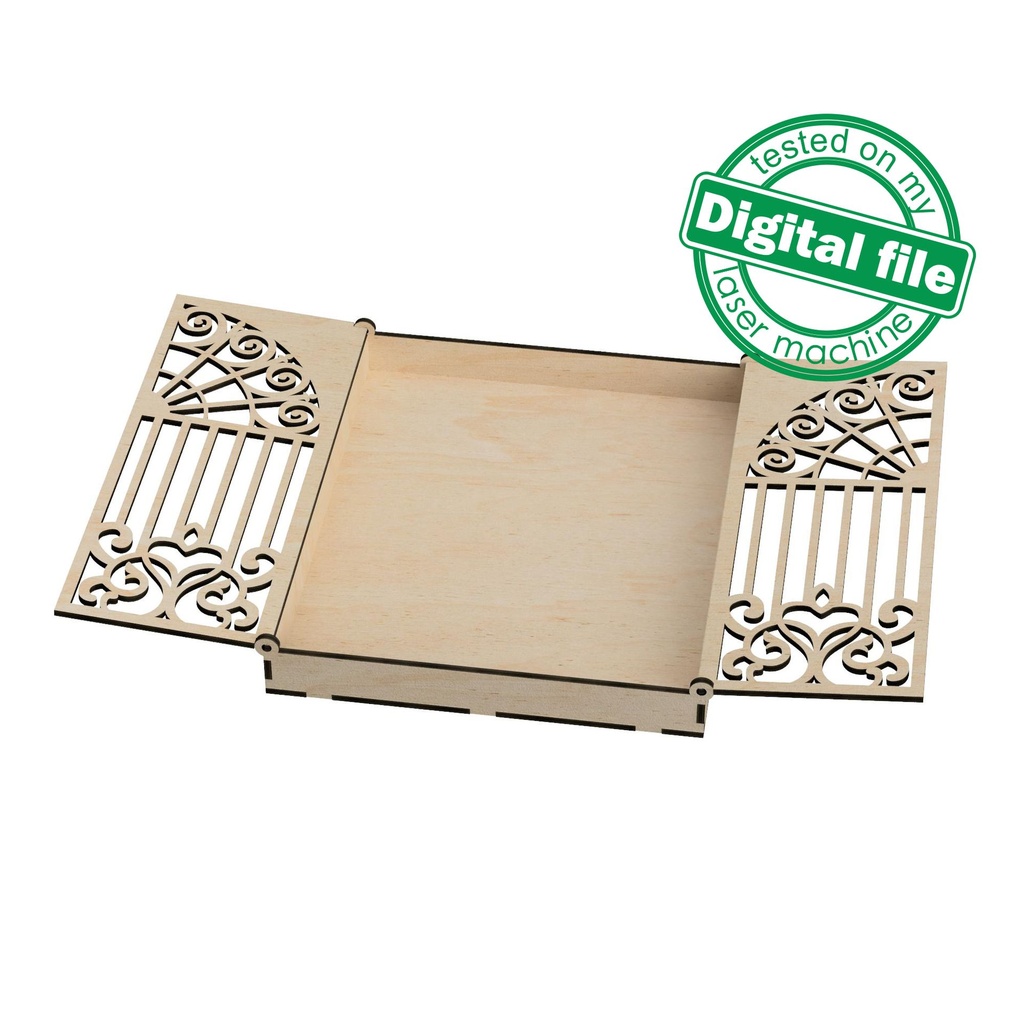 DXF, SVG files for laser Wedding Invitation box Iron Gate, Curly Hearts, Fancy Fence, Material thickness 3.2 mm (1/8 inch)