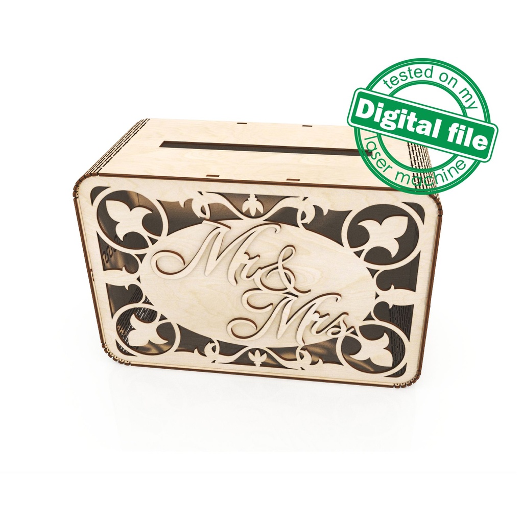 DXF, SVG files for laser Wedding card box MR&Mrs, money box, Vector projects, Glowforge, Engagement Card Box, Wedding Decor 1/8 inch(3.2 mm)