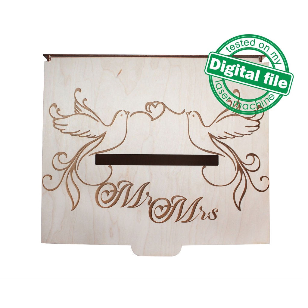 DXF, SVG files for laser Wedding card box, money box  Vector project, Glowforge, Material thickness 1/8 inch (3.2 mm)