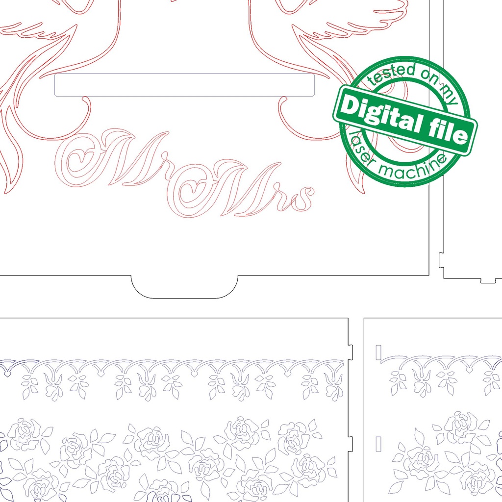 DXF, SVG files for laser Wedding card box, money box  Vector project, Glowforge, Material thickness 1/8 inch (3.2 mm)