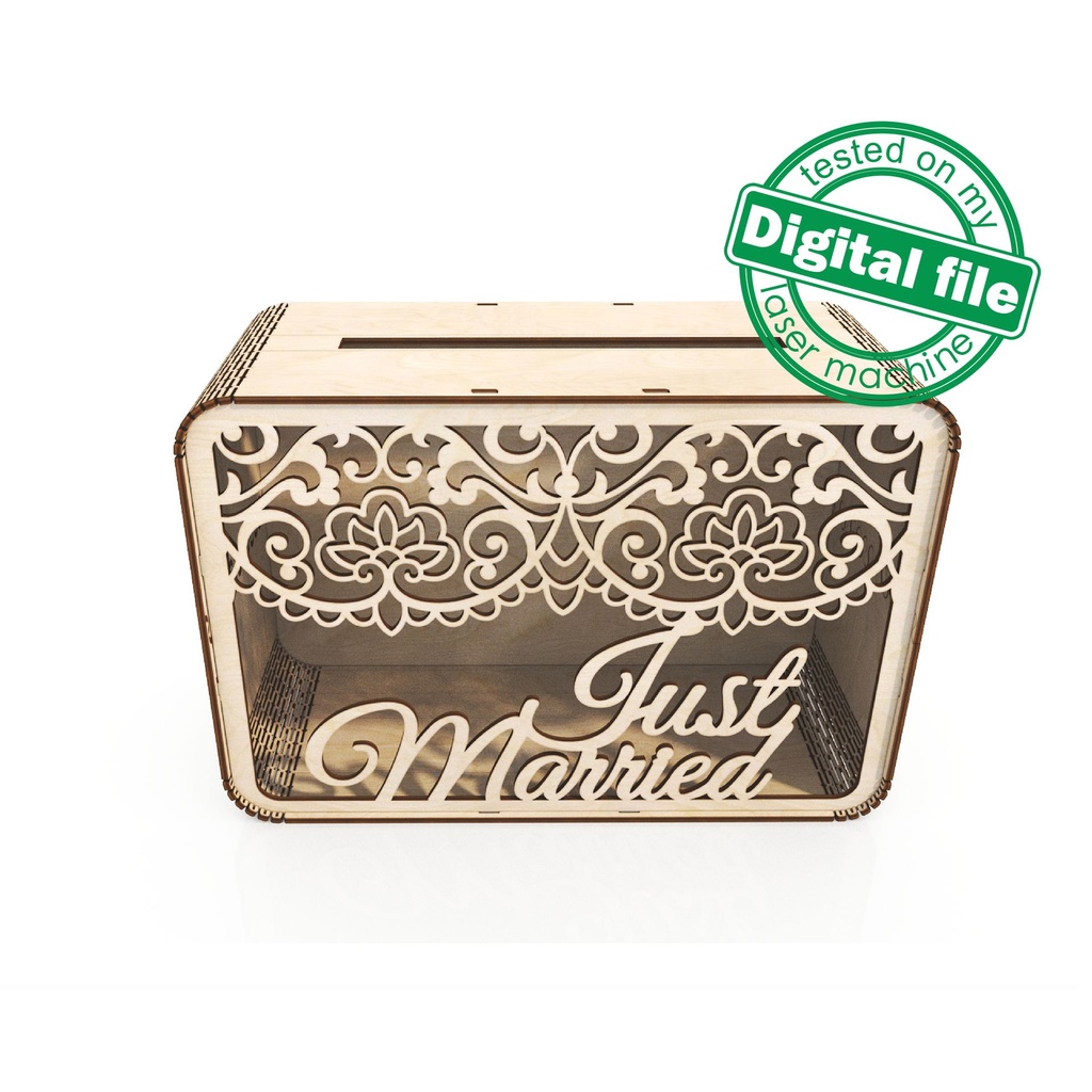 DXF, SVG files for laser Wedding card box, money box, Vector projects, Glowforge, Engagement Card Box, Wedding Decor 1/8 inch (3.2 mm)