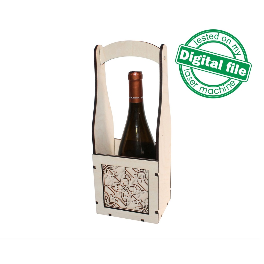 DXF, SVG files for laser Wine Caddy, Wine holder box, Vector project, Glowforge, Two Different Material thickness 1/8 inch (3,2 mm) and 1/4 inch (6,4 mm)