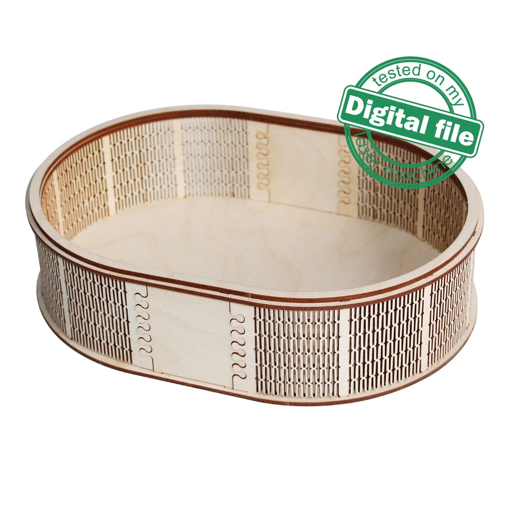 DXF, SVG files for laser Wooden Oval Tray with coasters, flexible plywood, Glowforge ready file, Material thickness 3.2 mm