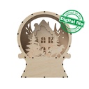 DXF, SVG files for laser Wooden Snow Globe Old village, winter forest, boy sledding, 3D Ornament, Multilayer pattern, Material 1/8'' (3 mm)