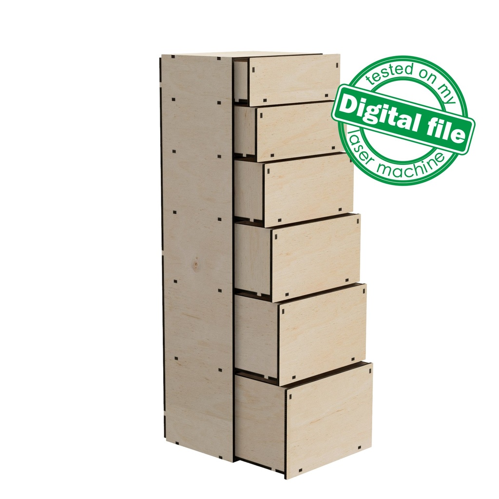 DXF, SVG files for laser Tall Wooden Chest of Drawers, Box Storage, different boxes, desk organization ideas, Material 3.2 mm (1/8'')