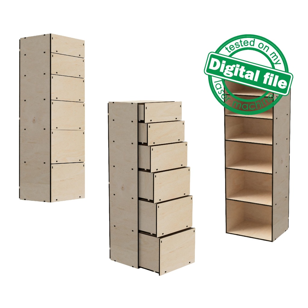 DXF, SVG files for laser Tall Wooden drawers with different boxes, Box ...