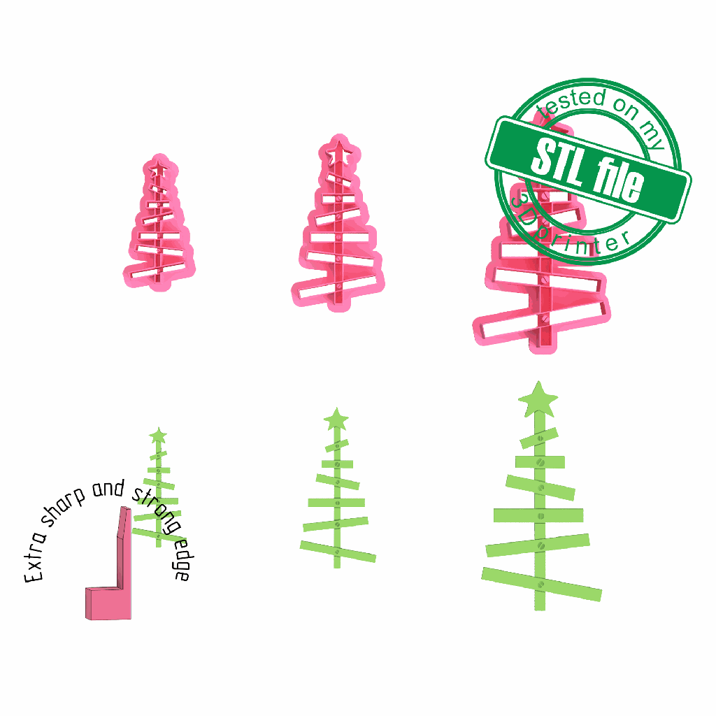 Christmas pallet tree, 3 Sizes, Digital STL File For 3D Printing, Polymer Clay Cutter, Earrings, Cookie, sharp, strong edge