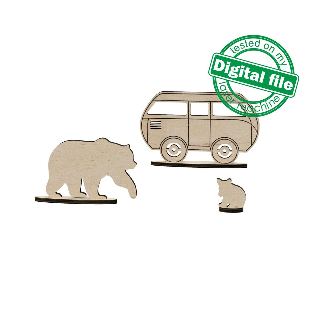 DXF, SVG files for laser Wooden Snow Globe with a camper van, Forest, Tiny Bear, 3D Ornament, Home is where we park it, Material 1/8''(3 mm)