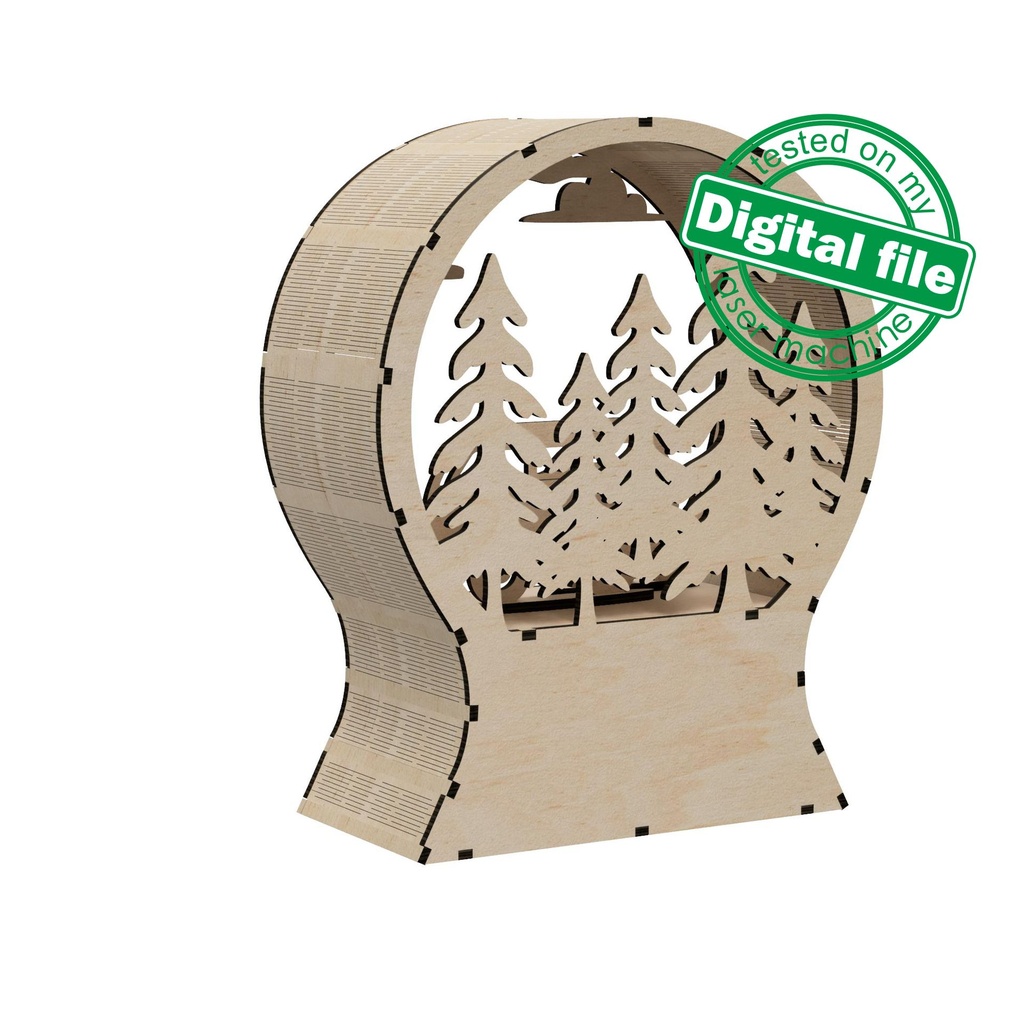 DXF, SVG files for laser Wooden Snow Globe with a camper van, Forest, Tiny Bear, 3D Ornament, Home is where we park it, Material 1/8''(3 mm)