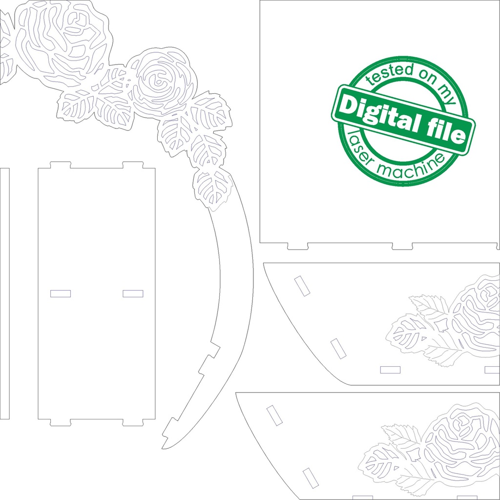 DXF, SVG files for laser Wooden basket with roses, Glowforge, Gift Ideas, Wedding Decoration, Material thickness 1/8 inch (3.2 mm)