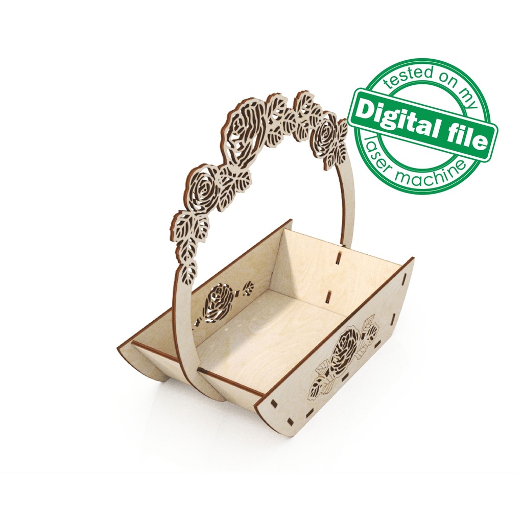 DXF, SVG files for laser Wooden basket with roses, Glowforge, Gift Ideas, Wedding Decoration, Material thickness 1/8 inch (3.2 mm)