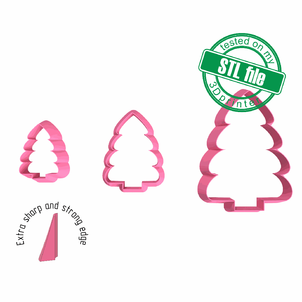 Christmas tree, Winter, New Year, 3 Sizes, Digital STL File For 3D Printing, Polymer Clay Cutter, Earrings, Cookie, sharp, strong edge
