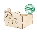 DXF, SVG files for laser Wooden box Cat with bow, Crochet Storage Box, Knitting Yarn Box, Easter decor, Decoration idea, Plywood or MDF 3 mm