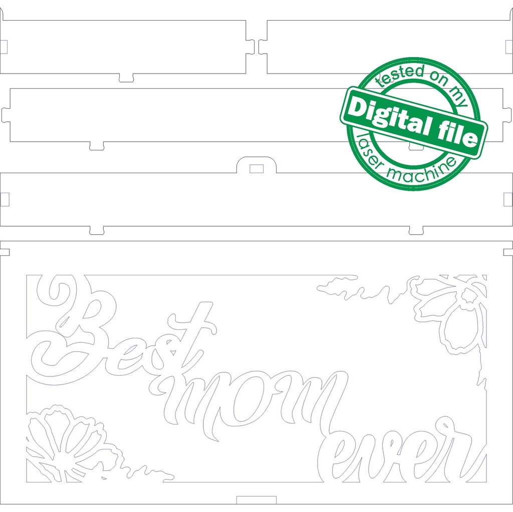 DXF, SVG files for laser Wooden box carved cover with flowers, Best mom ever, Glowforge, Material thickness 1/8 inch (3.2 mm)