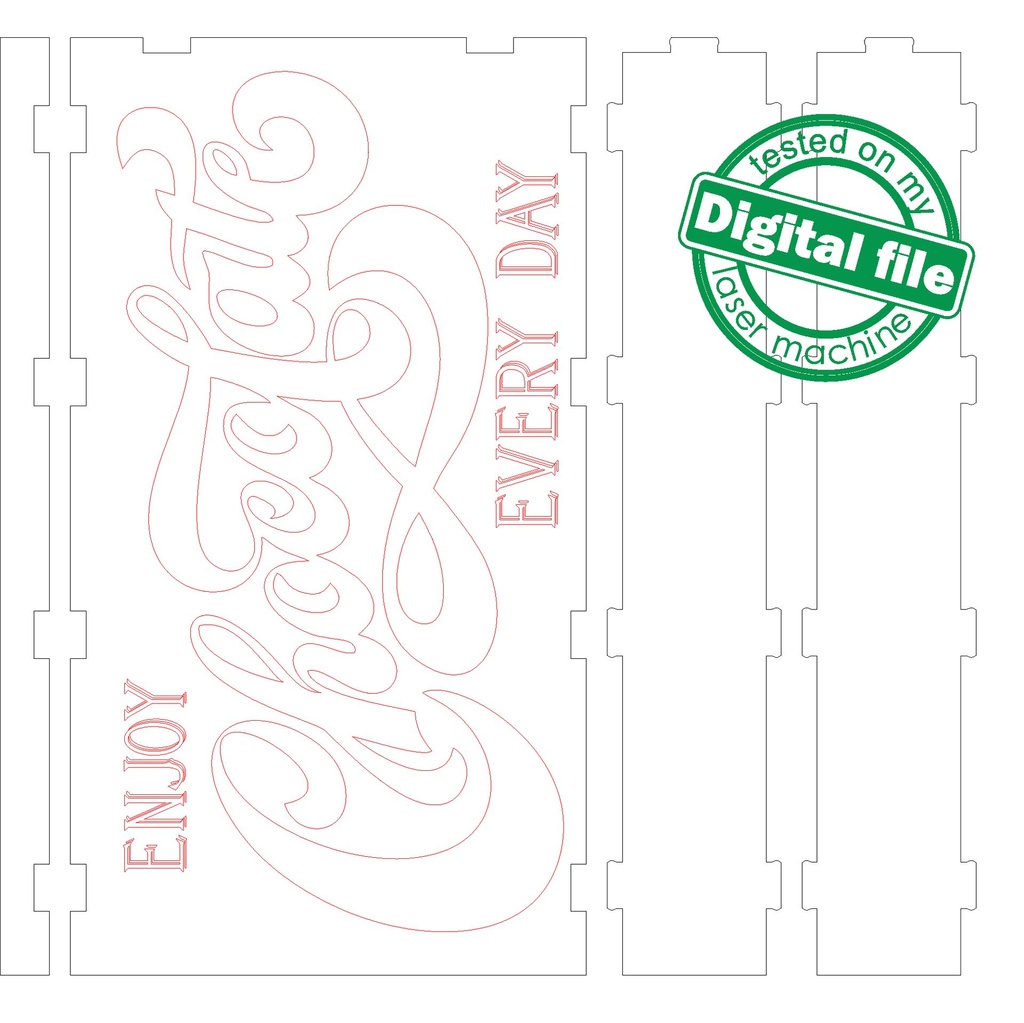 DXF, SVG files for laser Wooden box gift box Enjoy Chocolate every day, Engraving, calligraphic inscription, Glowforge, Plywood or MDF 3 mm