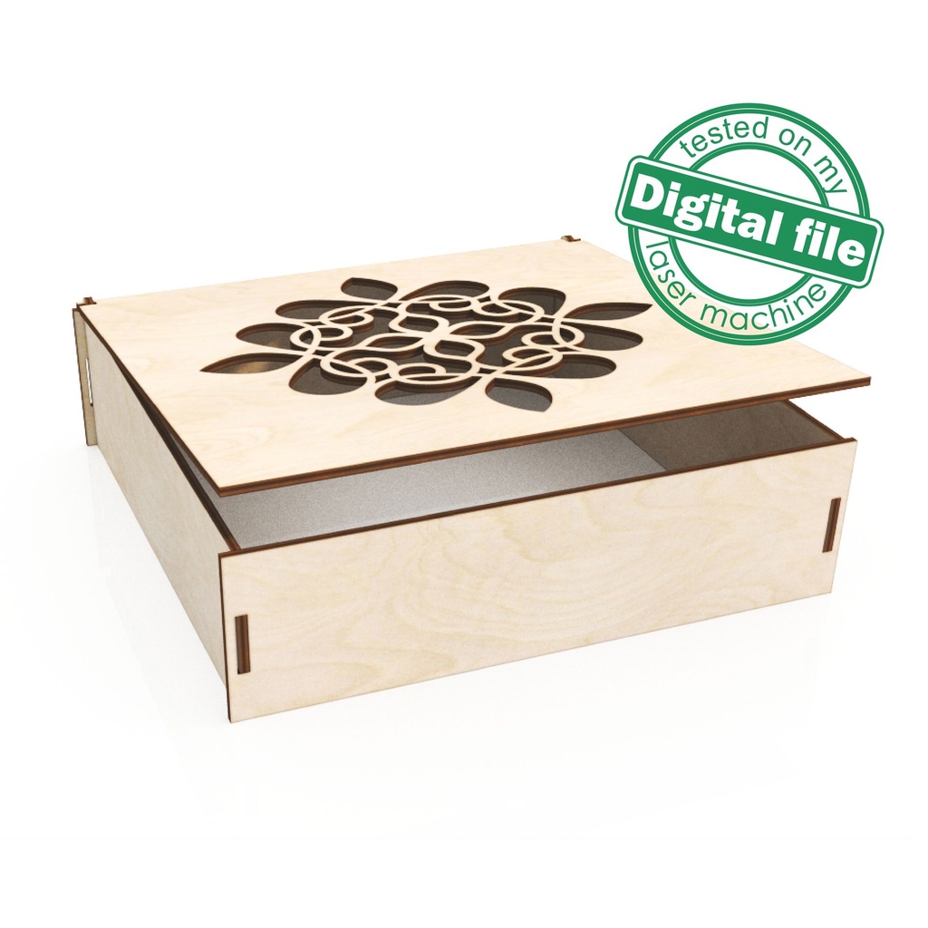 DXF, SVG files for laser Wooden boxes, Gift box, Openwork Mandala, Vector project, Glowforge, Material thickness 1/8 inch (3.2 mm)