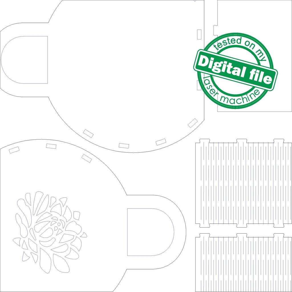 DXF, SVG files for laser Wooden handbag Chrysanthemum, Mother day, Bridesmaid gift, Flower basket, Glowforge, Material 1/8'' (3.2 mm)