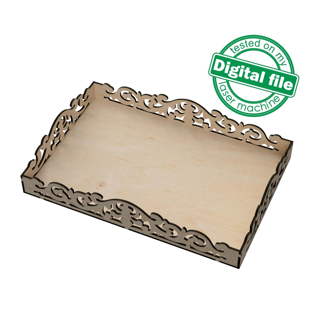 DXF, SVG files for laser Wooden openwork carving Tray Marie-Antoinette, Vector Project, Glowforge ready file, Material 3.2 mm (1/8 in)